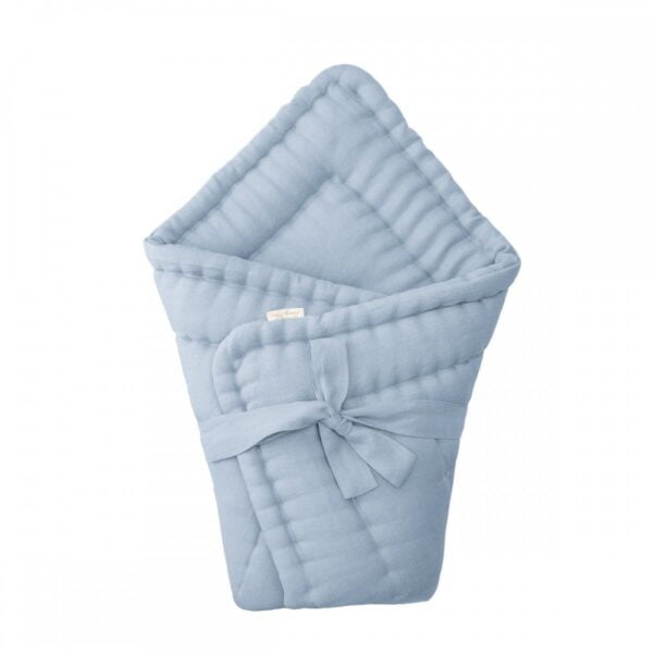 Hand quilted baby horn in light blue, tied with a bow