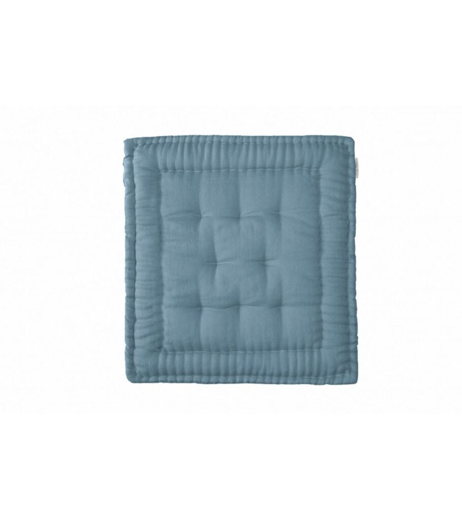 Hand quilted linen play mat in petrol