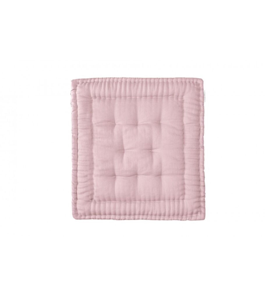 Hand quilted linen play mat in powder pink