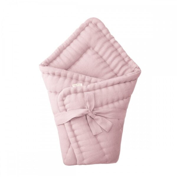Hand quilted baby horn in powder pink, tied with a bow