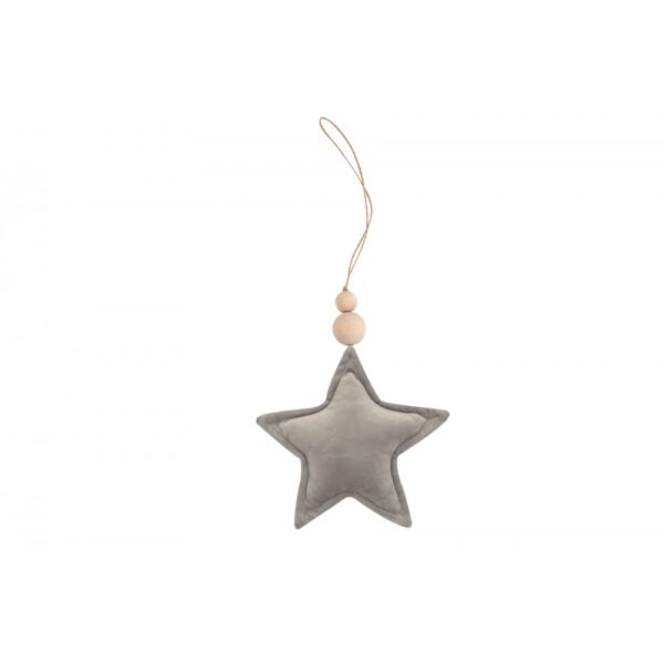 Beige velvet star pendant with two wooden beads for baby and children's room decoration