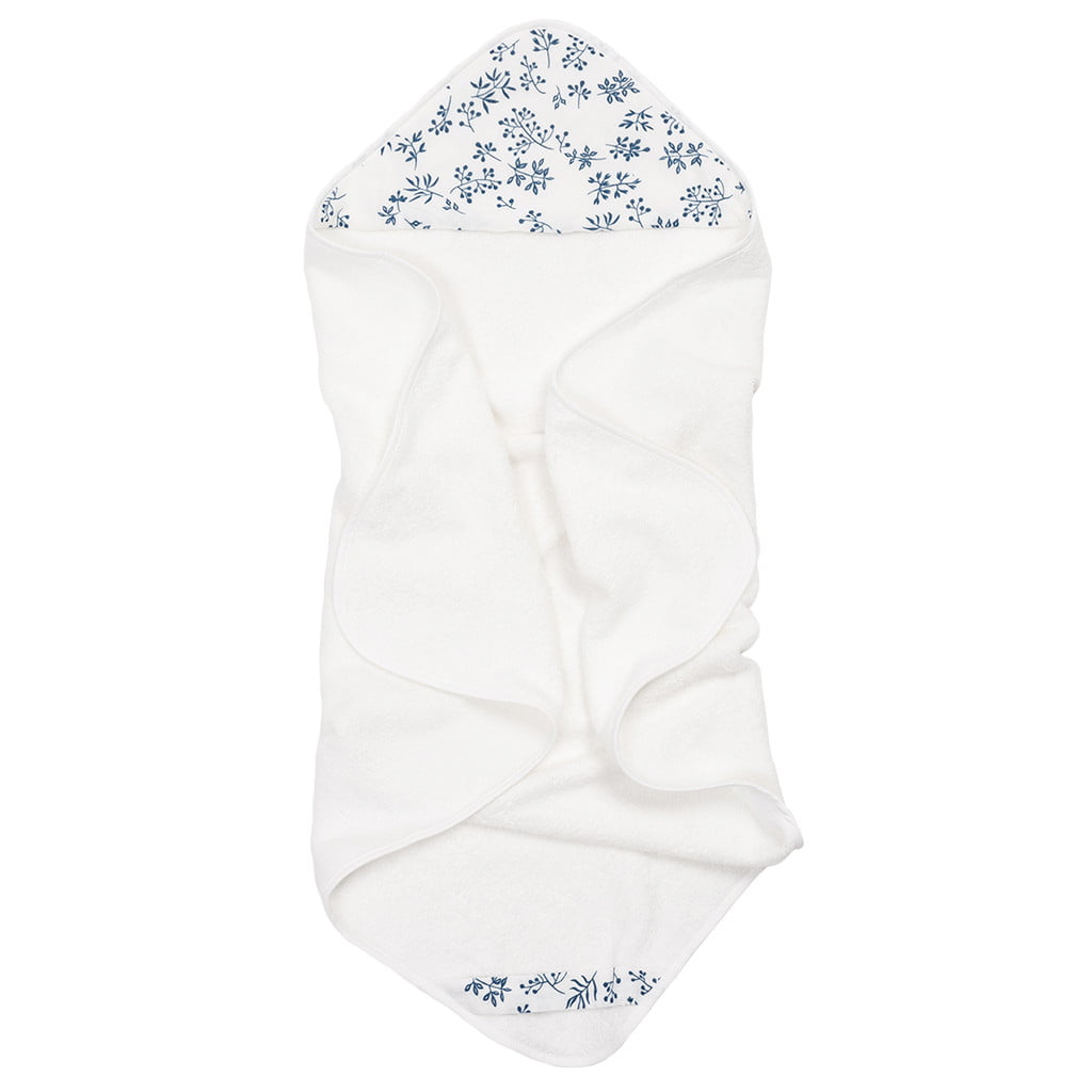 Bio Baumwolle Baby Handtuch mit Kapuze mit blauen Blumen Motiv für Baby
