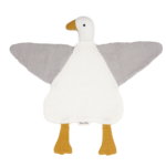 Schmusetuch Kuscheltier Ente mit Flügel und vier Tuchecken in grau, weiss und karamell Farben aus Bio Musselin