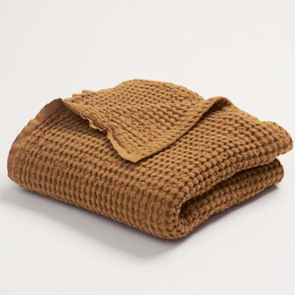 Waffle Baby linen blanket in caramel colour