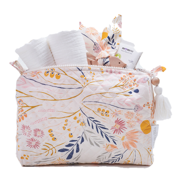 Cotton cosmetic bag with colorful flowers for babies and children