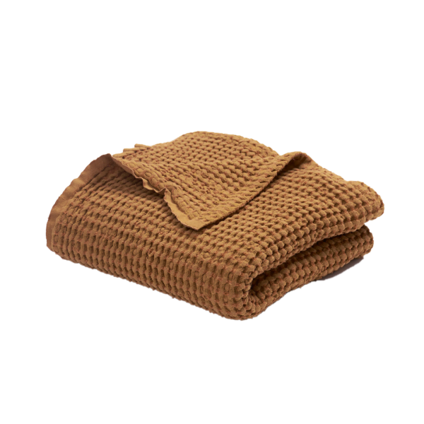 Waffle Baby linen blanket in caramel colour