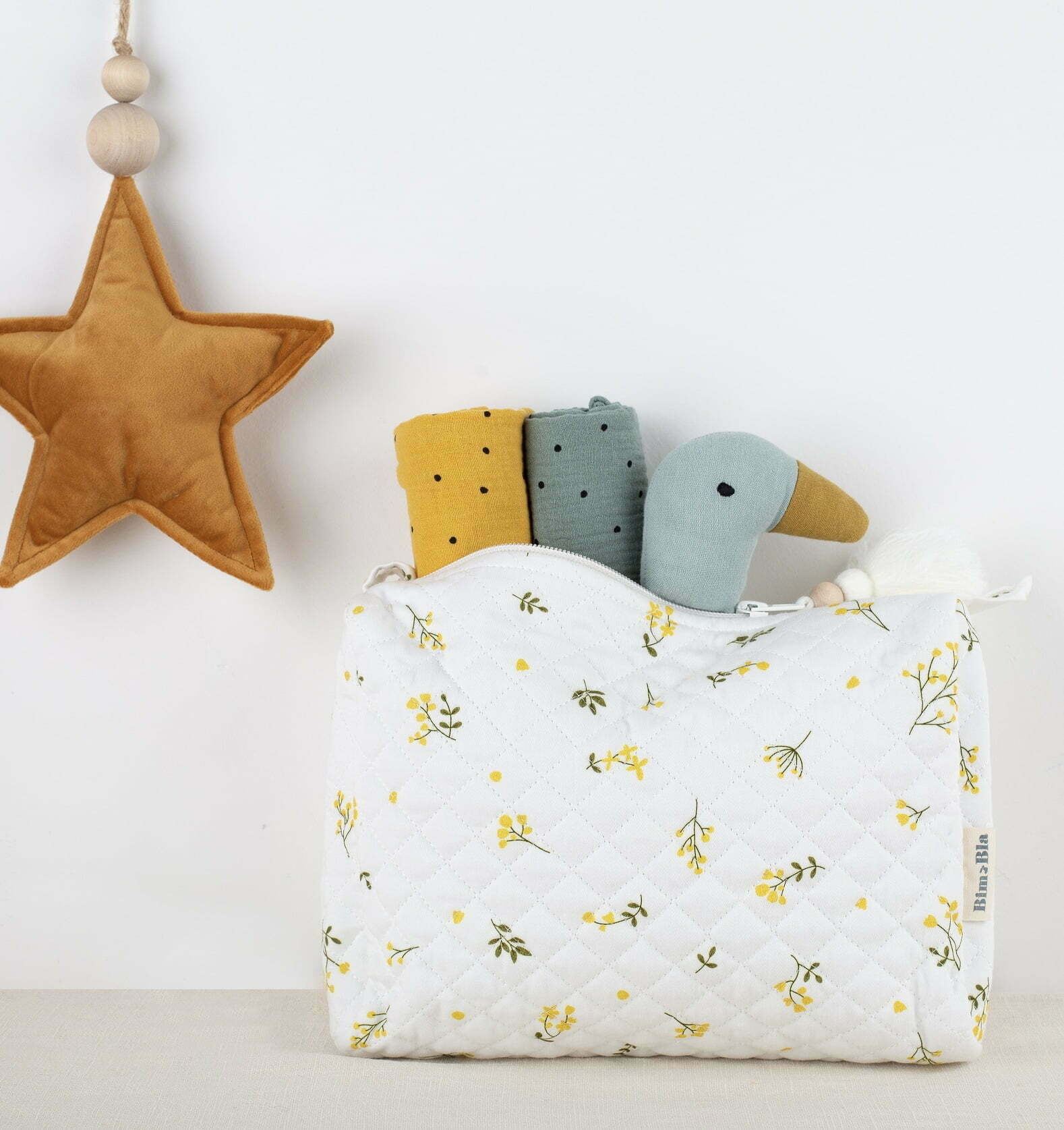 Baumwolle Kulturtasche mit gelben Blumen für Babies und Kinder