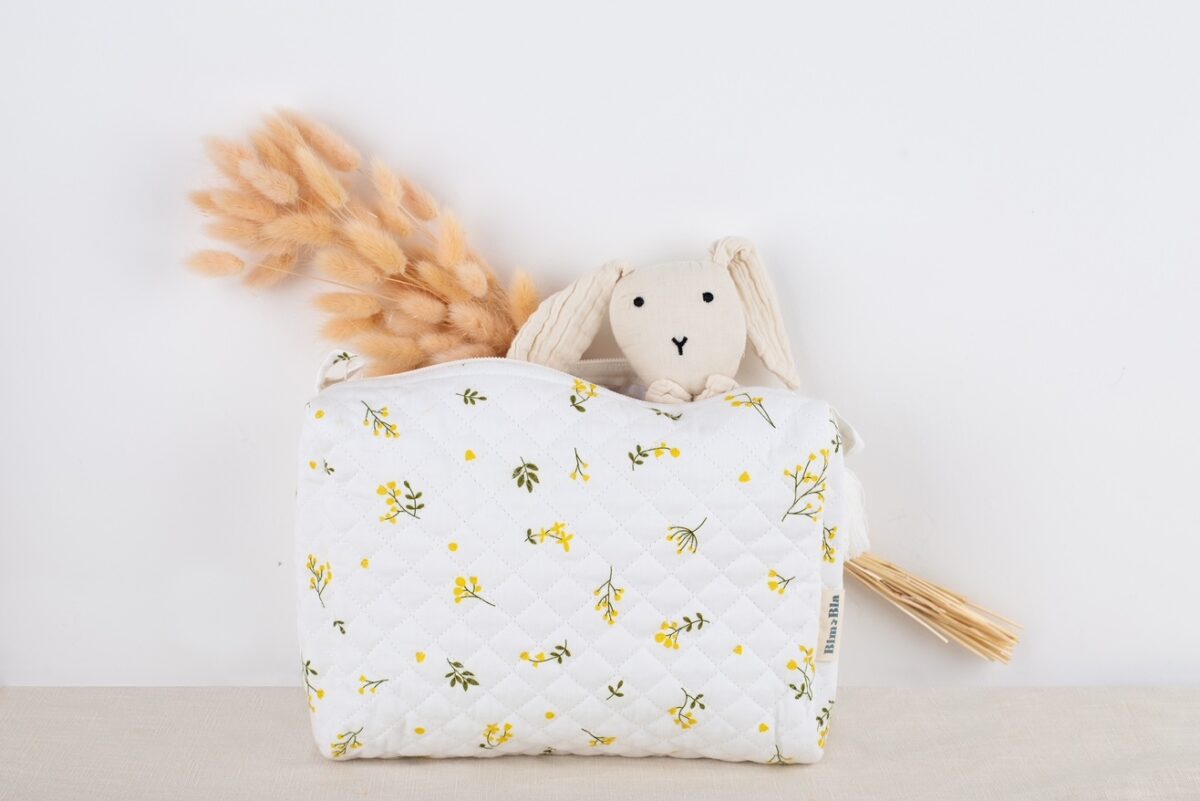 Cotton cosmetic bag with yellow flowers for babies and children