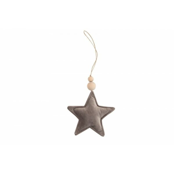 grey velvet star pendant with two wooden beads for baby and children's room decoration