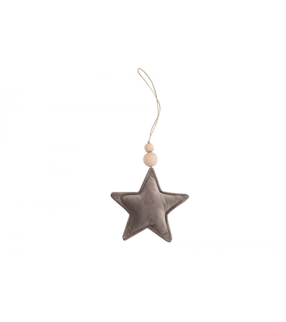 grey velvet star pendant with two wooden beads for baby and children's room decoration