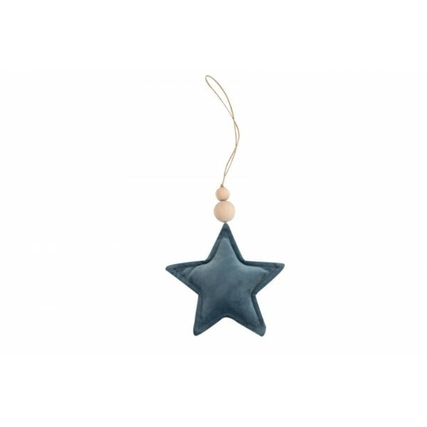Petrol velvet star pendant with two wooden beads for baby and children's room decoration