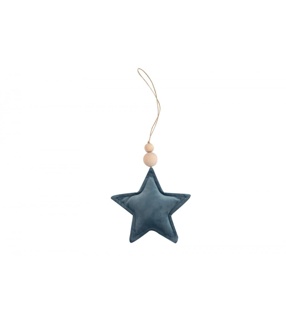 Petrol velvet star pendant with two wooden beads for baby and children's room decoration